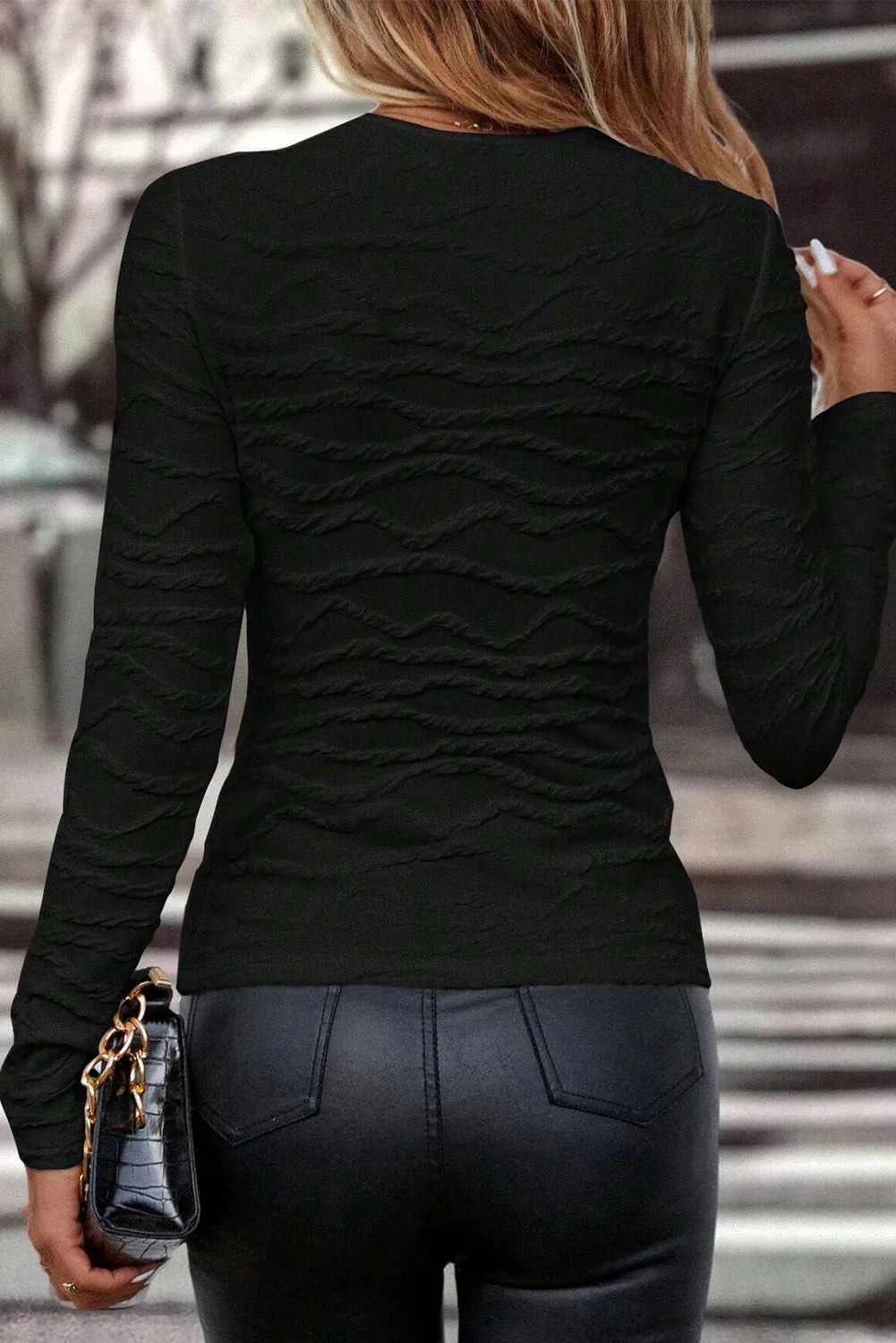 Textured Long Sleeve Blouse
