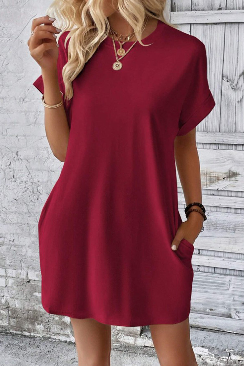 Pocketed Round Neck T-Shirt Dress