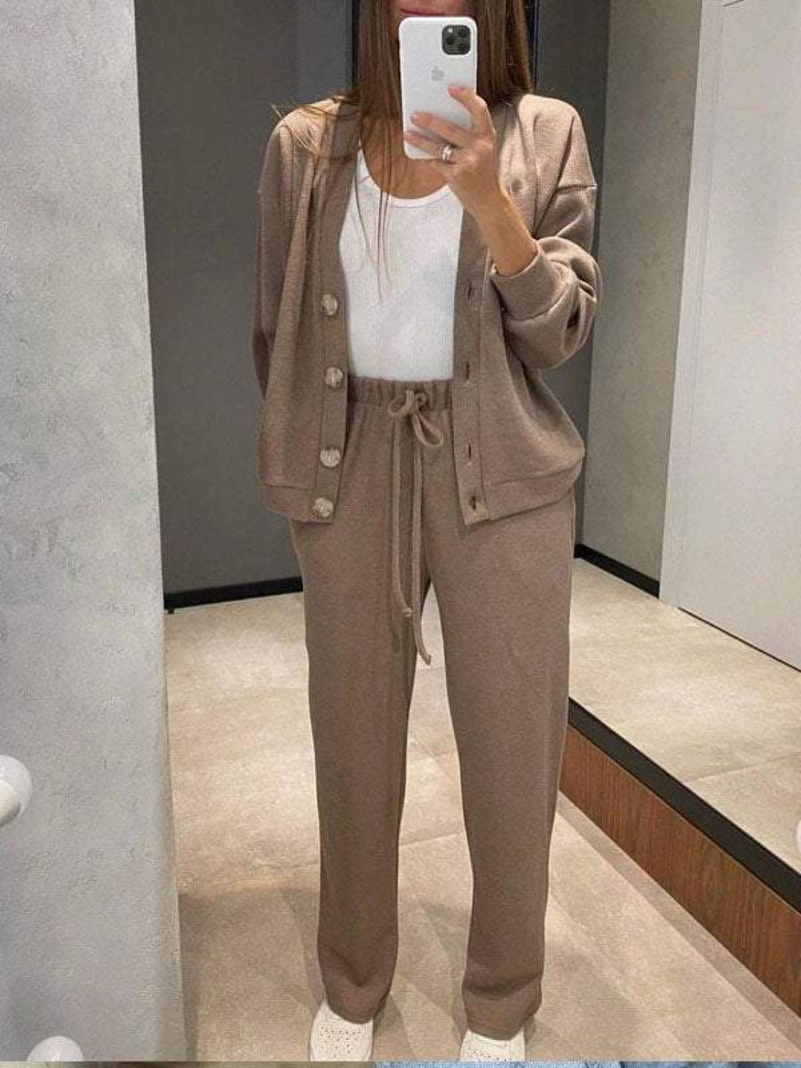 Button Up Long Sleeve Cardigan and Pants Set