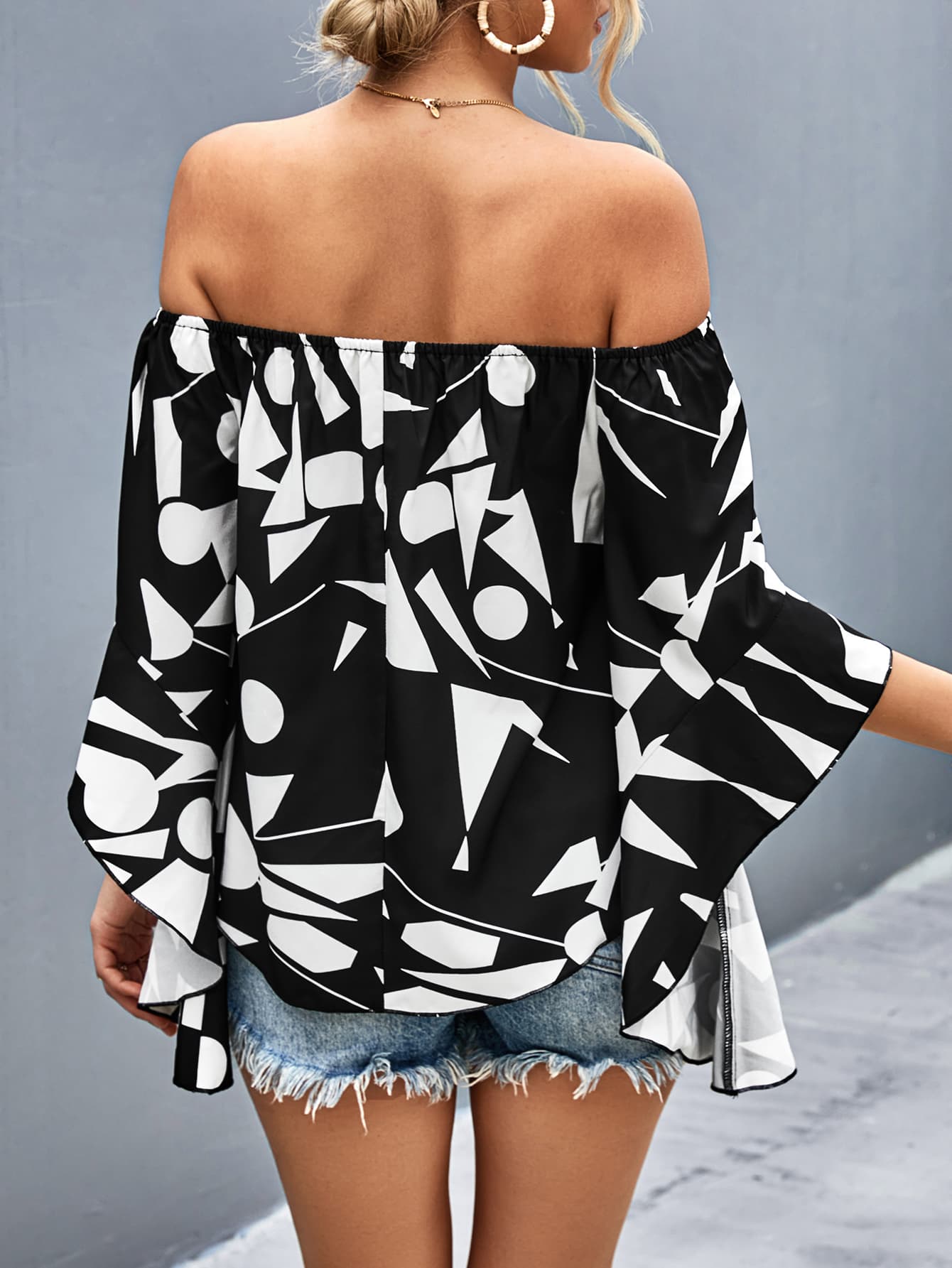 Printed Off-Shoulder Bohemian Bell Sleeve Top