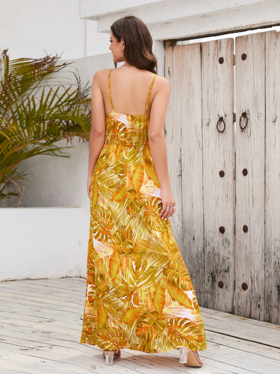 Floral Print Surplice Spaghetti Strap Maxi Dress