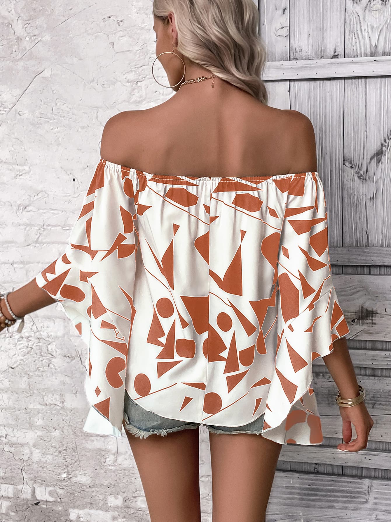 Printed Off-Shoulder Bohemian Bell Sleeve Top