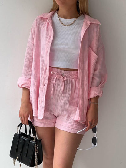 Button Up Shirt and Drawstring Short Set