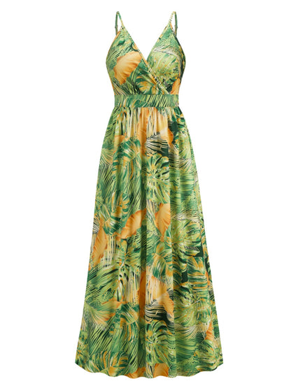 Floral Print Surplice Spaghetti Strap Maxi Dress