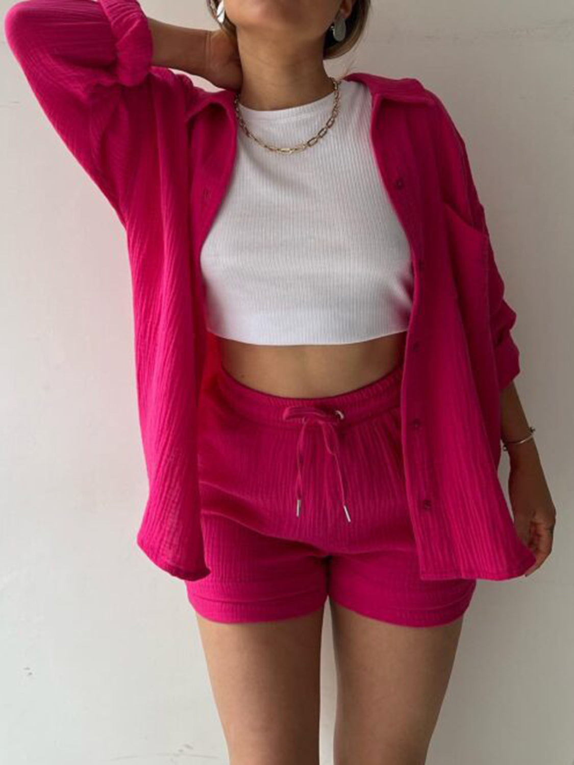 Button Up Shirt and Drawstring Short Set