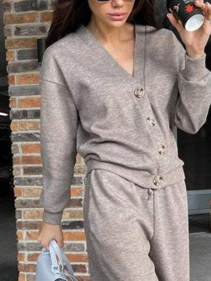 Button Up Long Sleeve Cardigan and Pants Set