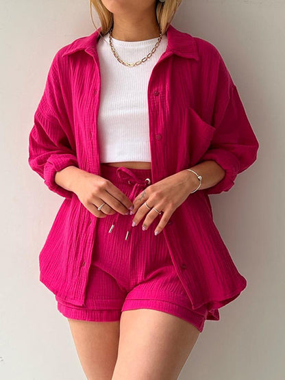 Button Up Shirt and Drawstring Short Set