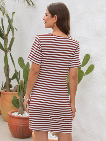 Side Cutout Striped Short Sleeve Dress