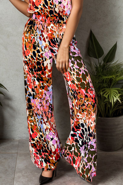 Tied Printed Mock Neck Top and Pant Set