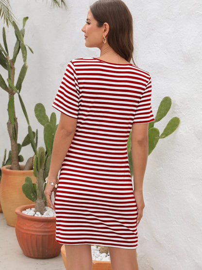 Side Cutout Striped Short Sleeve Dress