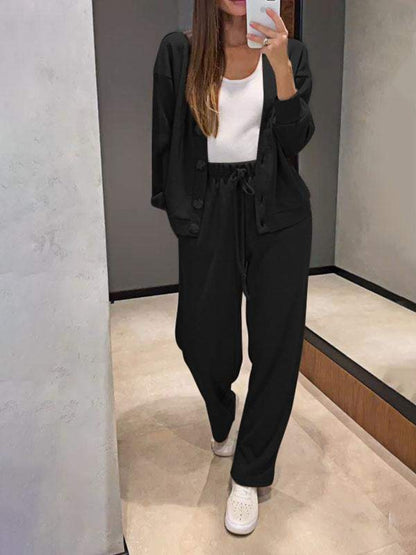 Button Up Long Sleeve Cardigan and Pants Set