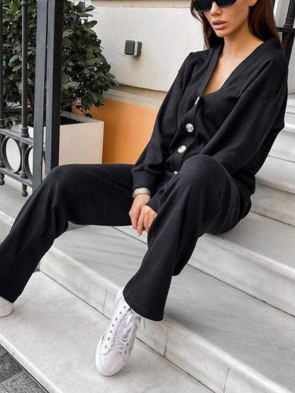 Button Up Long Sleeve Cardigan and Pants Set