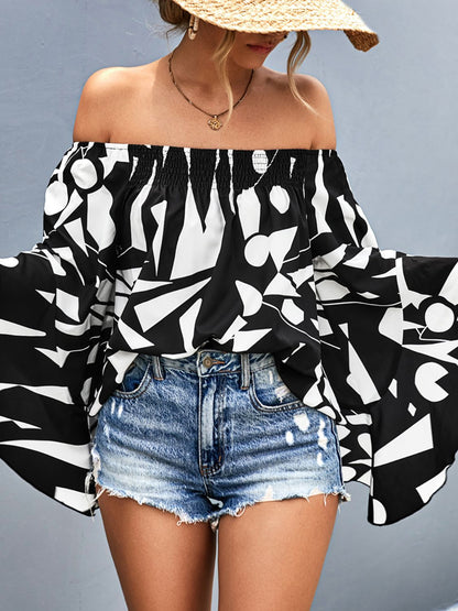 Printed Off-Shoulder Bohemian Bell Sleeve Top