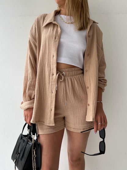 Button Up Shirt and Drawstring Short Set