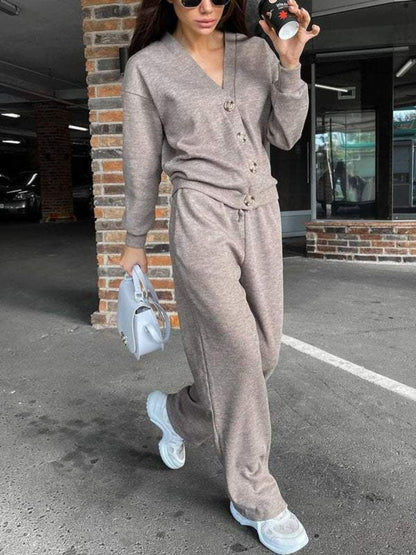 Button Up Long Sleeve Cardigan and Pants Set