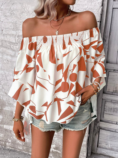 Printed Off-Shoulder Bohemian Bell Sleeve Top