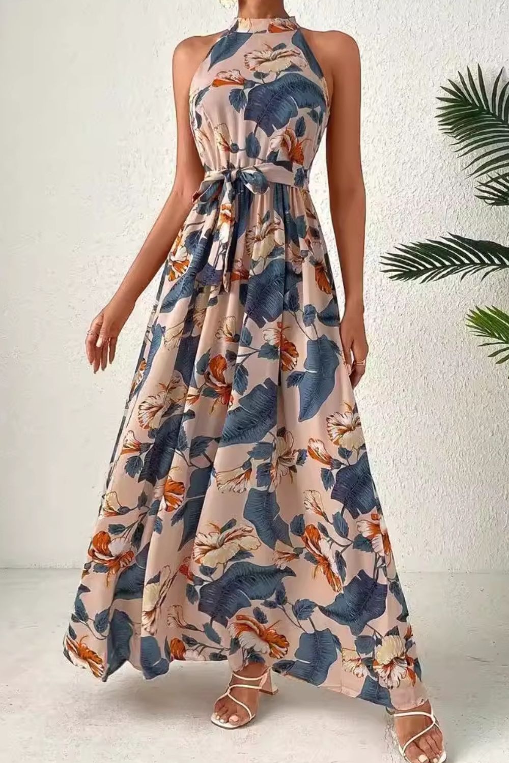 Abstract Print Tiered Panel Sleeveless Dress