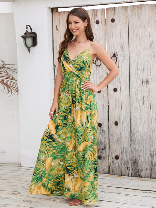 Floral Print Surplice Spaghetti Strap Maxi Dress