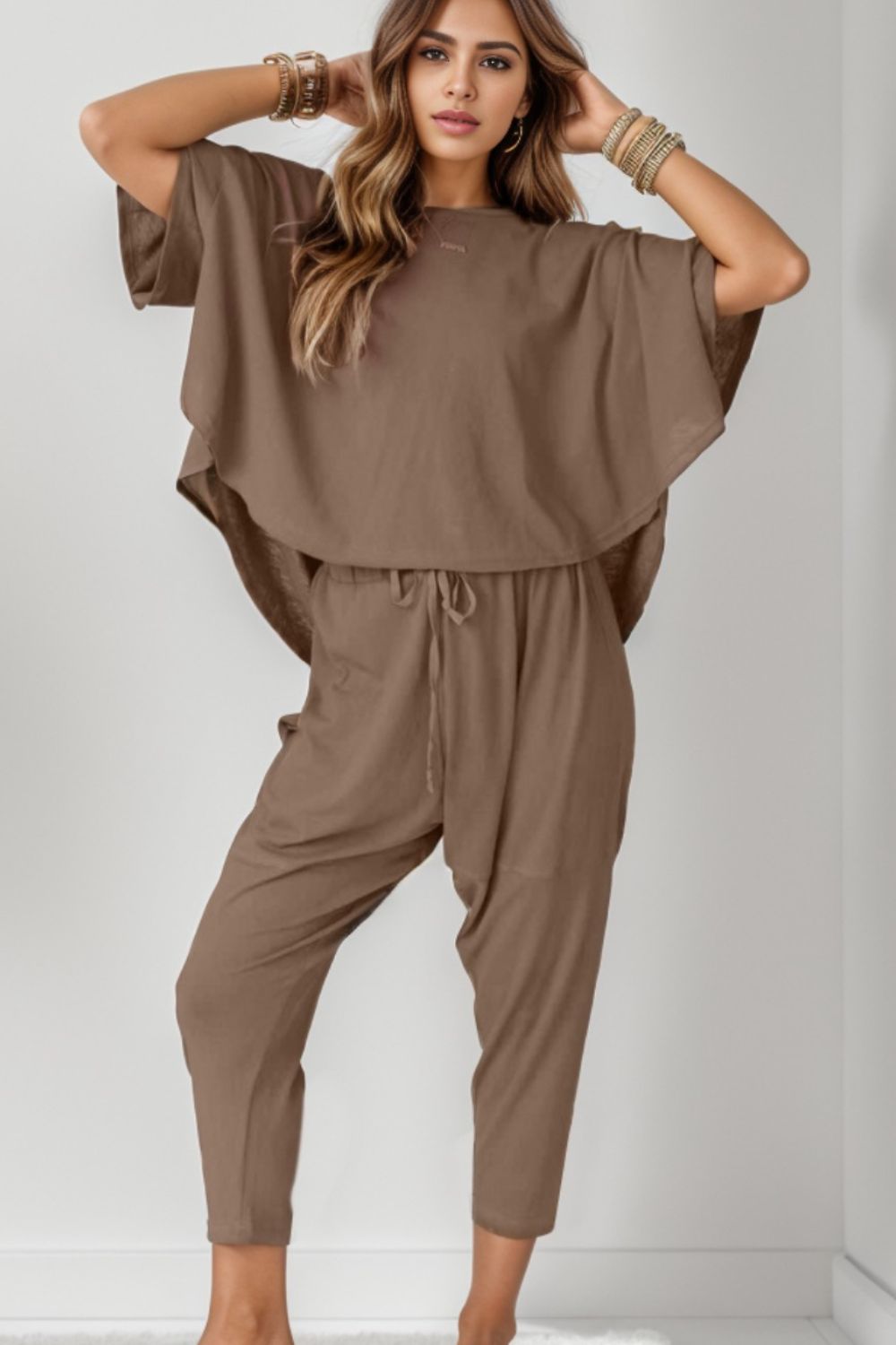 Dropped Shoulder Top and Hammer Pant Set