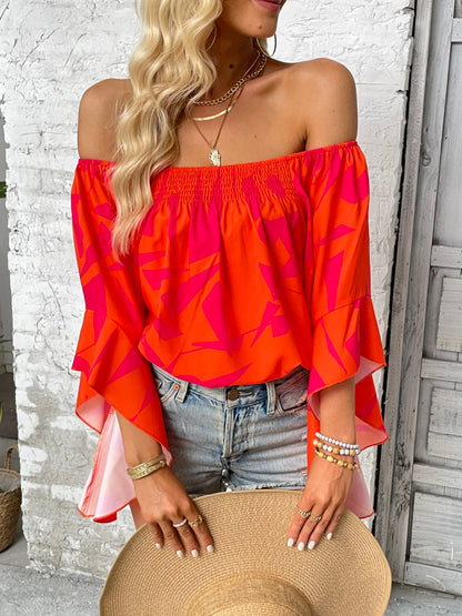 Printed Off-Shoulder Bohemian Bell Sleeve Top