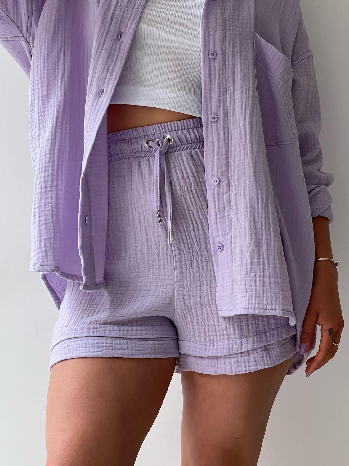 Button Up Shirt and Drawstring Short Set