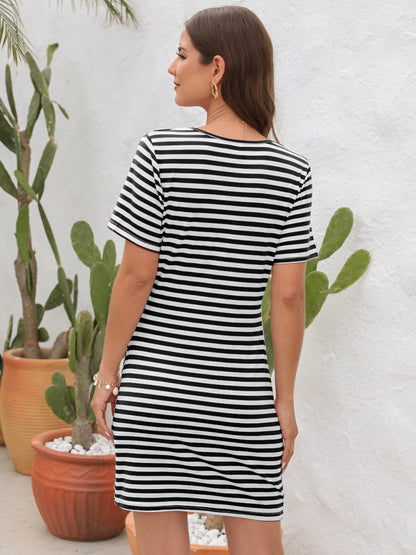 Side Cutout Striped Short Sleeve Dress