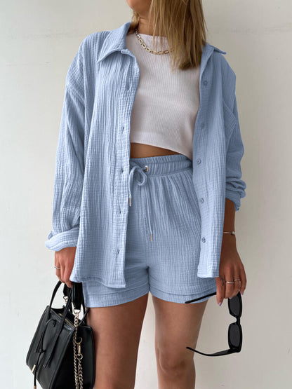 Button Up Shirt and Drawstring Short Set