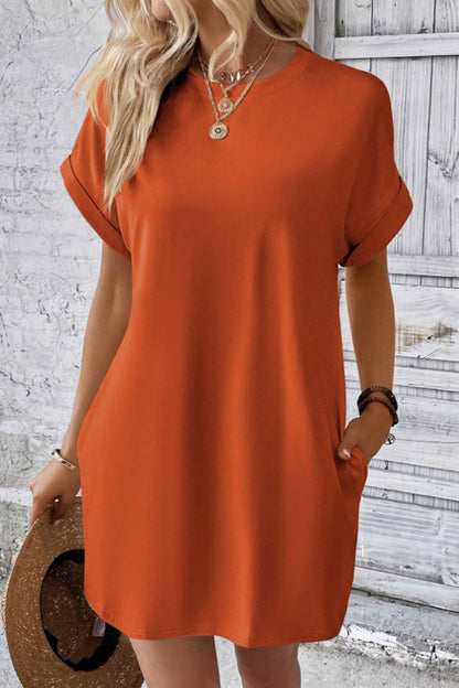 Pocketed Round Neck T-Shirt Dress