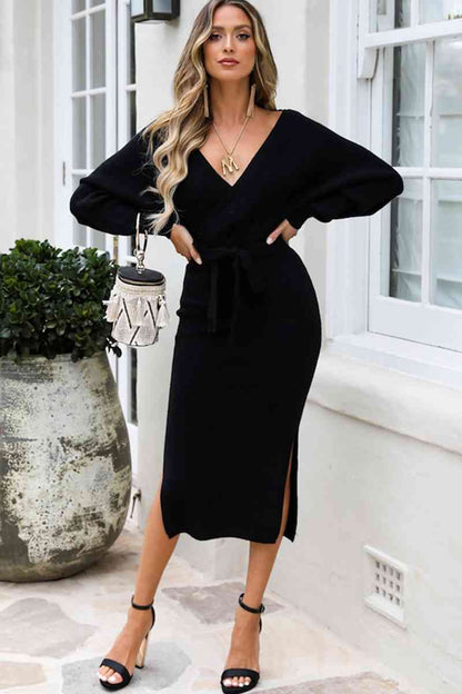 Surplice Neck Wrap Around Knit Dress