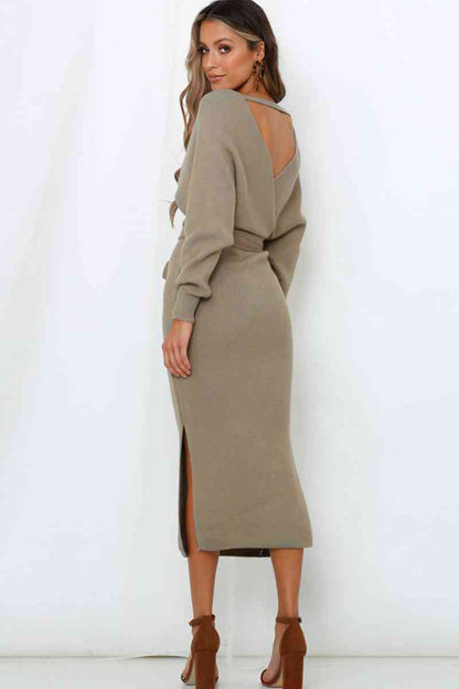 Surplice Neck Wrap Around Knit Dress