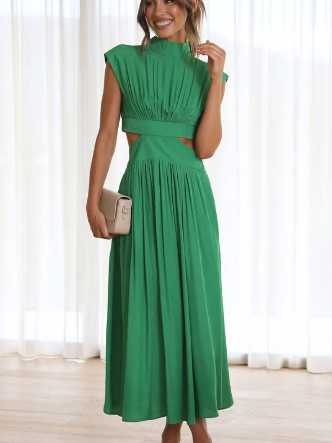 Cutout Cap Sleeve Ruched Dress