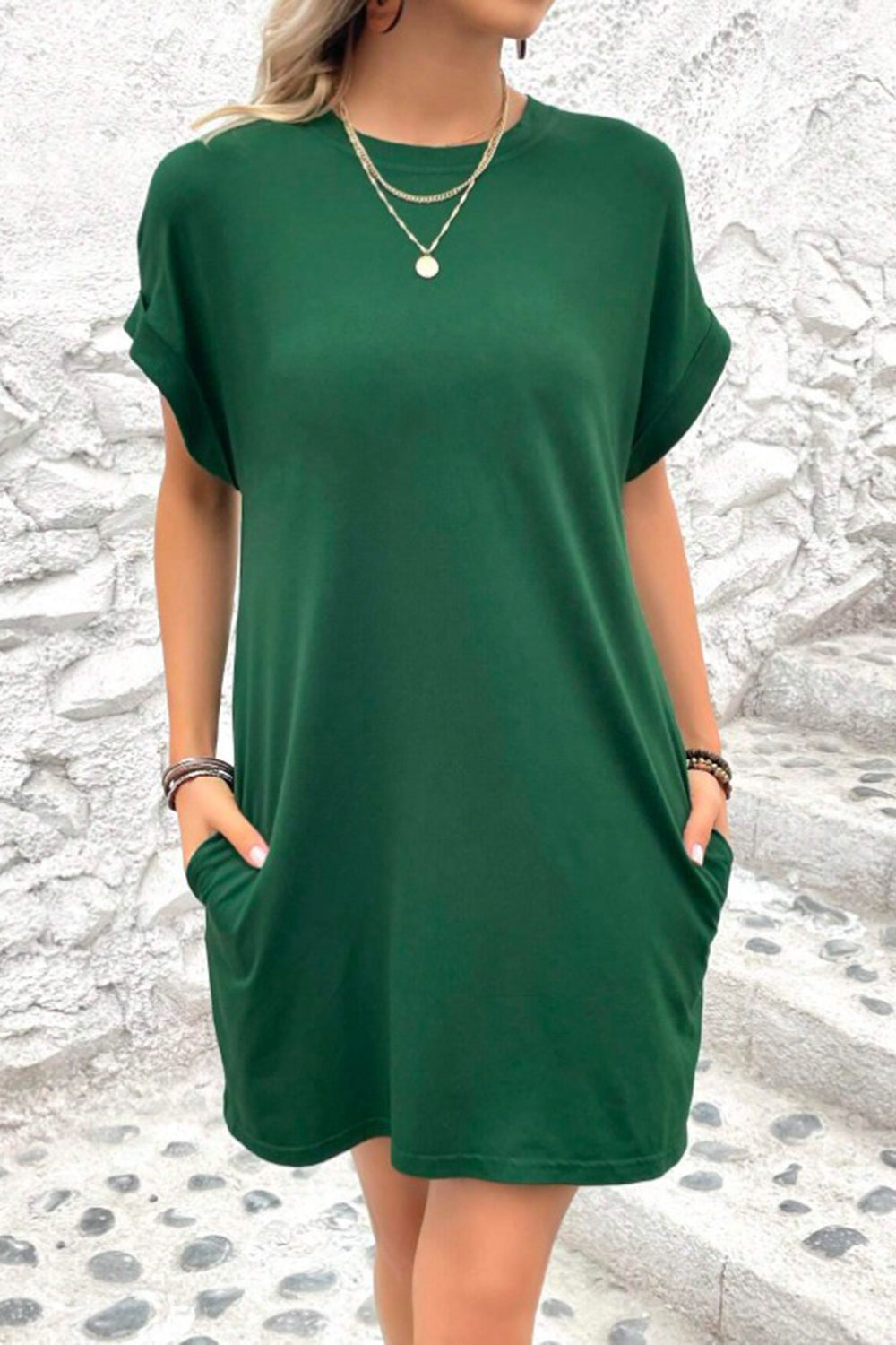 Pocketed Round Neck T-Shirt Dress