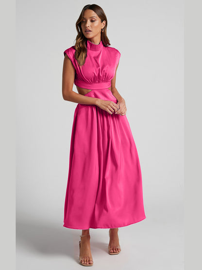 Cutout Cap Sleeve Ruched Dress