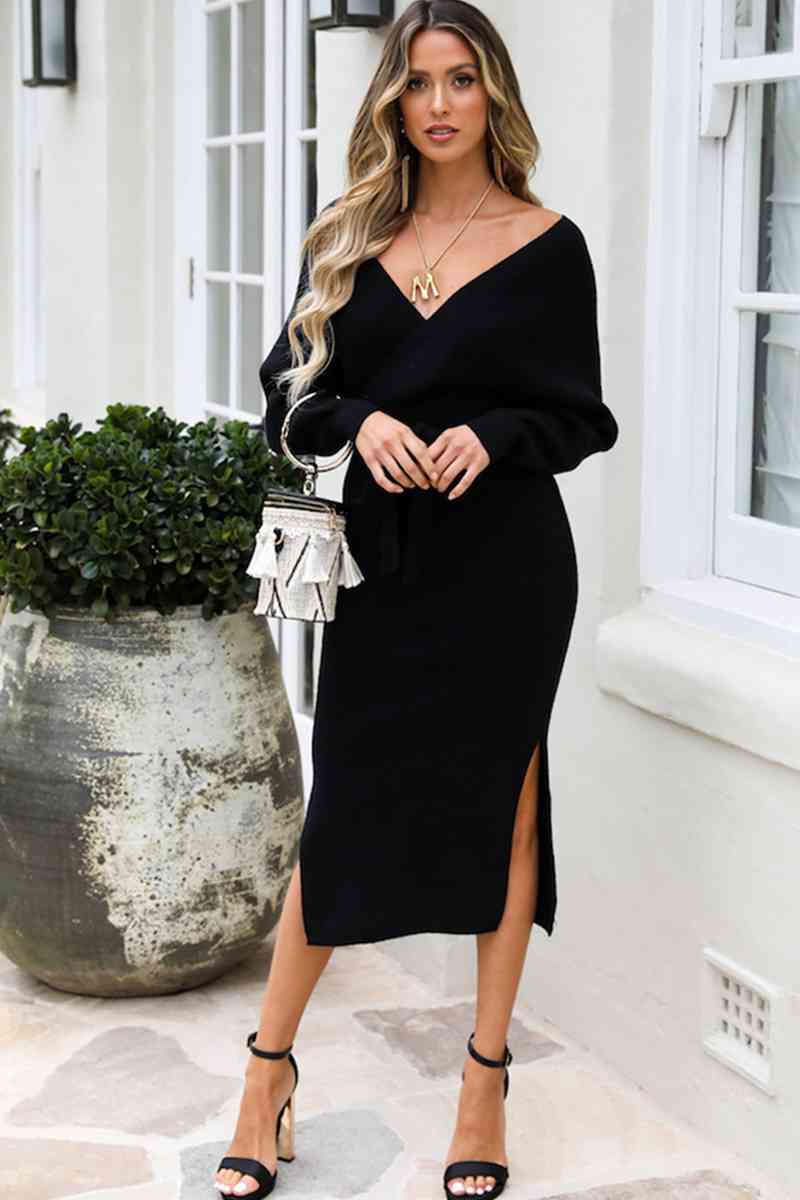 Surplice Neck Wrap Around Knit Dress