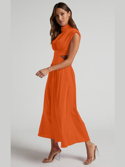 Cutout Cap Sleeve Ruched Dress