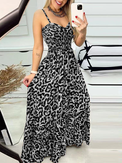 Leopard Sweetheart Neck Maxi Dress