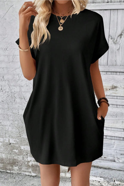 Pocketed Round Neck T-Shirt Dress