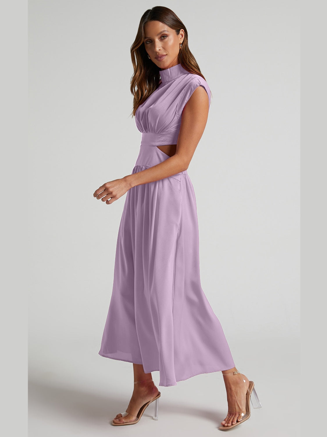 Cutout Cap Sleeve Ruched Dress