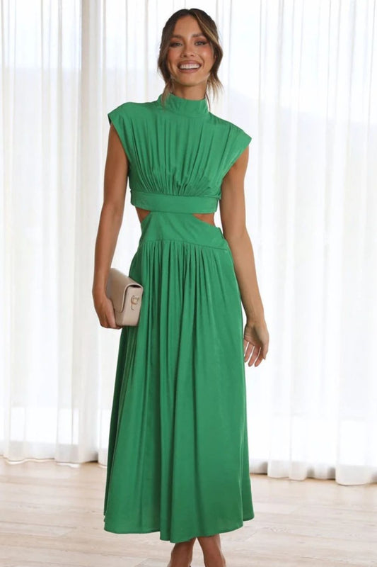 Cutout Cap Sleeve Ruched Dress