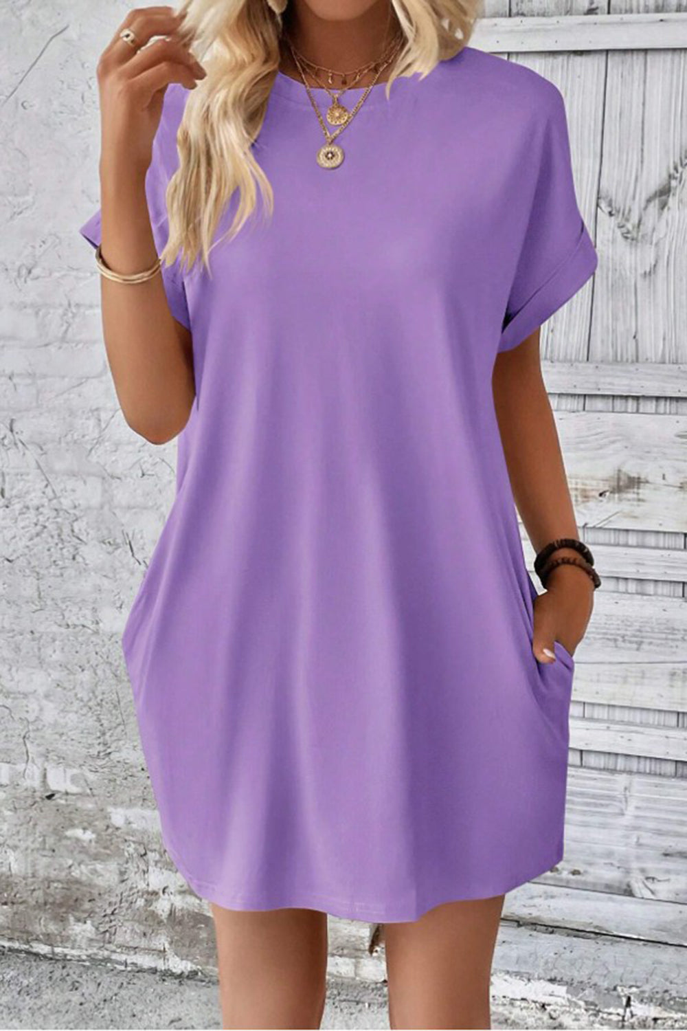 Pocketed Round Neck T-Shirt Dress