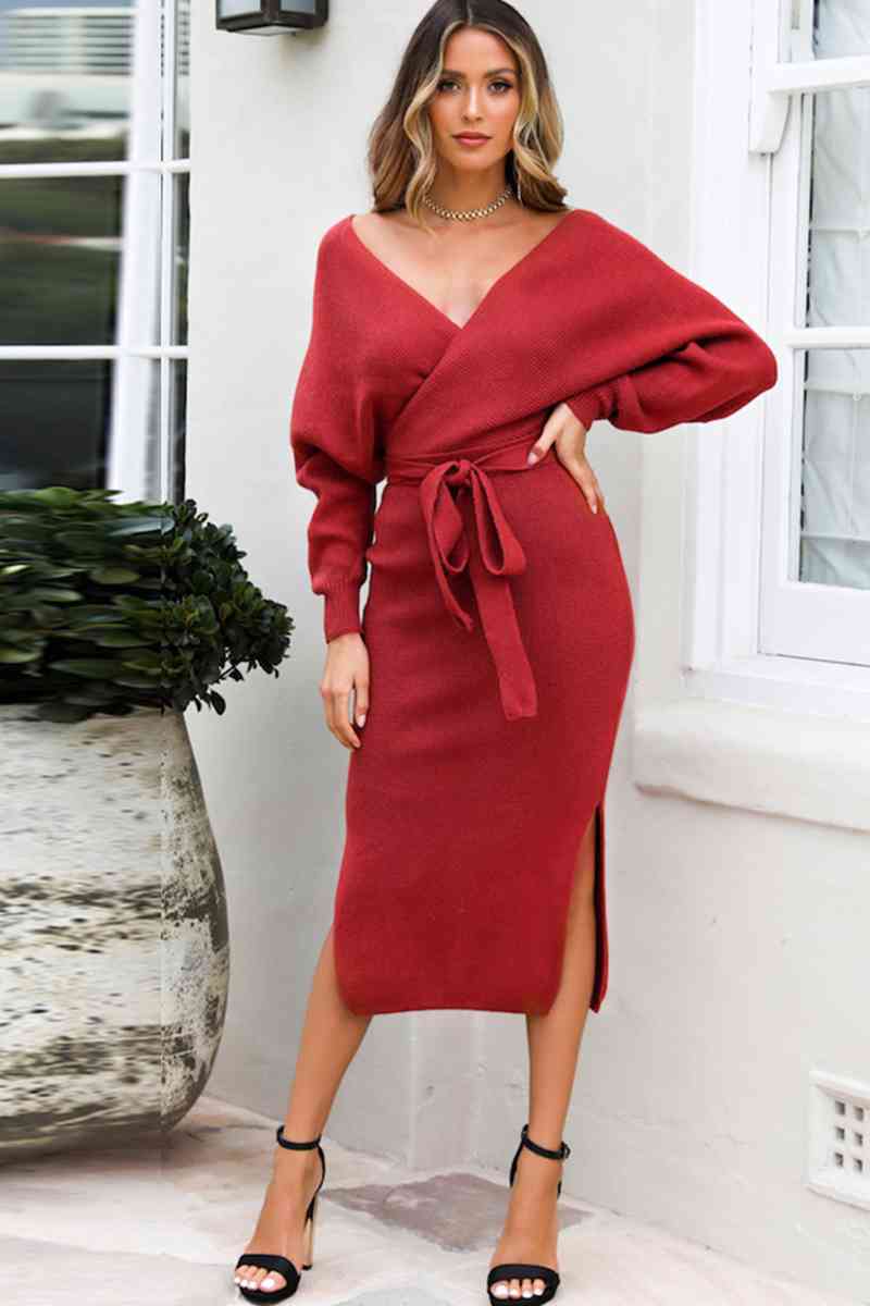 Surplice Neck Wrap Around Knit Dress