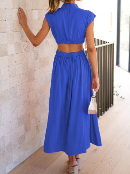 Cutout Cap Sleeve Ruched Dress