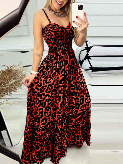 Leopard Sweetheart Neck Maxi Dress