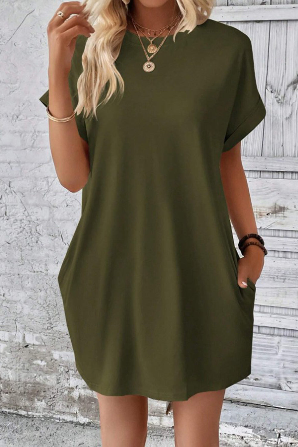 Pocketed Round Neck T-Shirt Dress