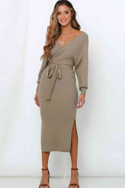 Surplice Neck Wrap Around Knit Dress