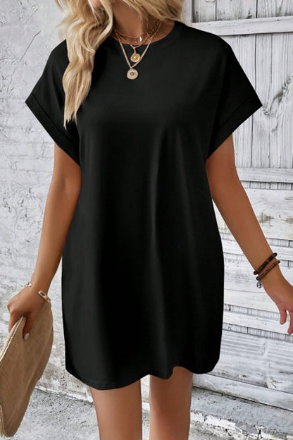 Pocketed Round Neck T-Shirt Dress