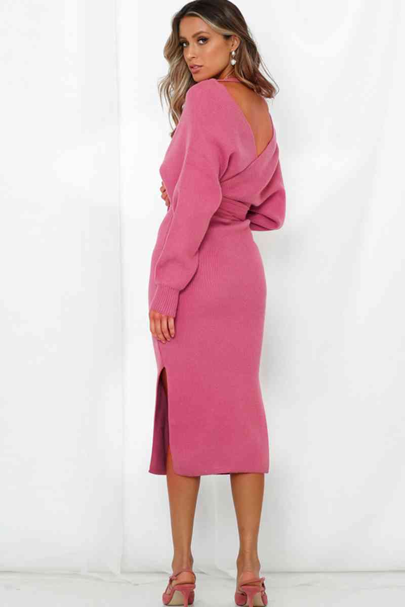 Surplice Neck Wrap Around Knit Dress