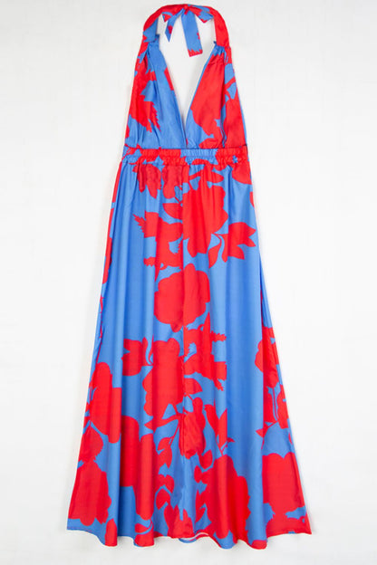 Halter Contrast Print Maxi Dress