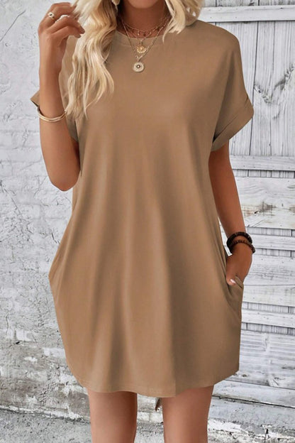 Pocketed Round Neck T-Shirt Dress