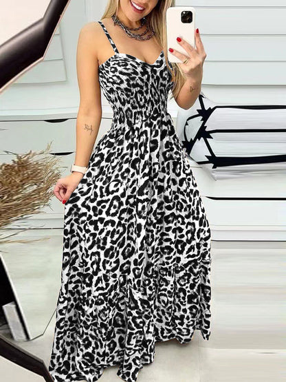 Leopard Sweetheart Neck Maxi Dress